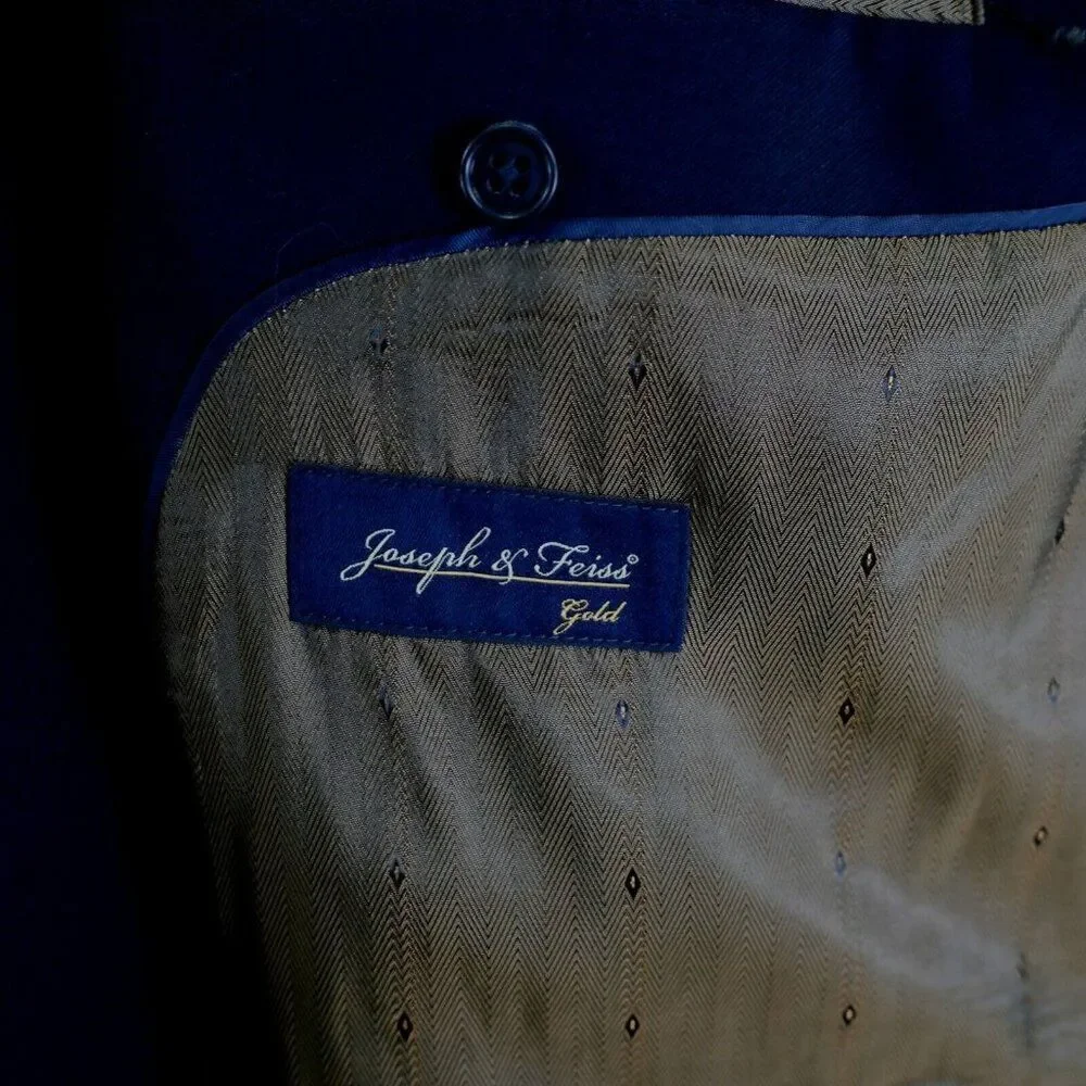Joseph & Feiss Gold Blue Wool 48L Or Slim 50L 2 Button Suit Jacket‎ / Blazer